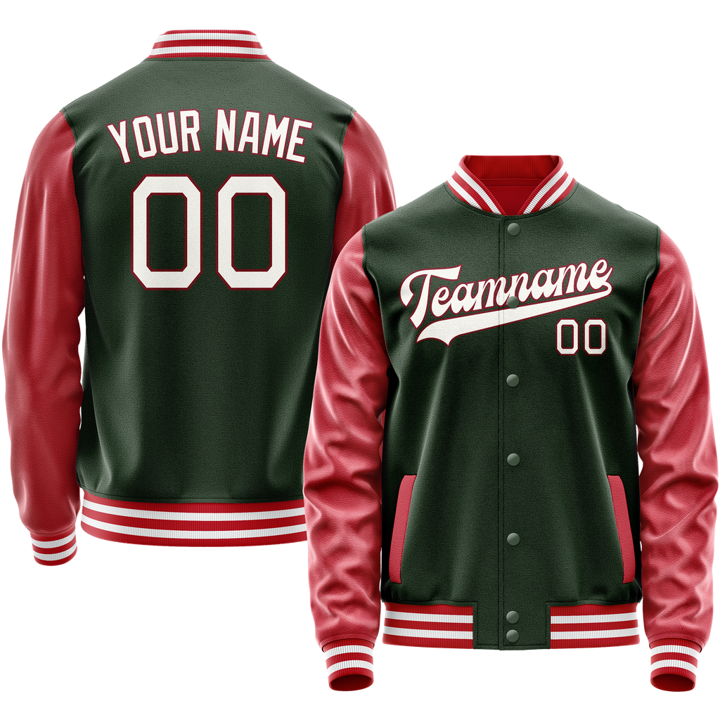Custom Green Crimson Solid Color Varsity Letterman Jacket JA02240617JG199