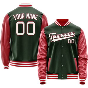 Custom Green Crimson Solid Color Varsity Letterman Jacket JA02240617JG199