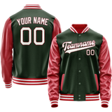 Custom Green Crimson Solid Color Varsity Letterman Jacket JA02240617JG199