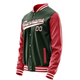 Custom Green Crimson Solid Color Varsity Letterman Jacket JA02240617JG199