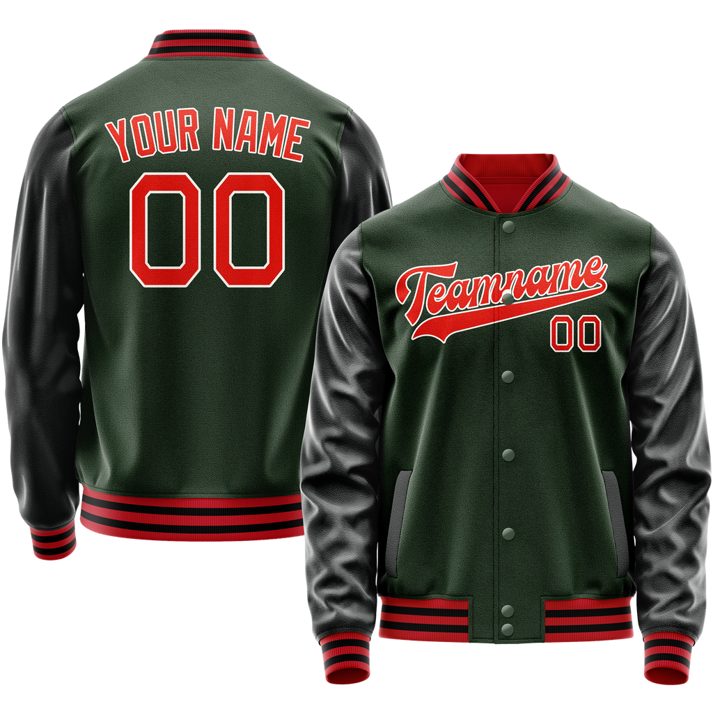 Custom Green Orange Solid Color Varsity Letterman Jacket JA02240617JG201