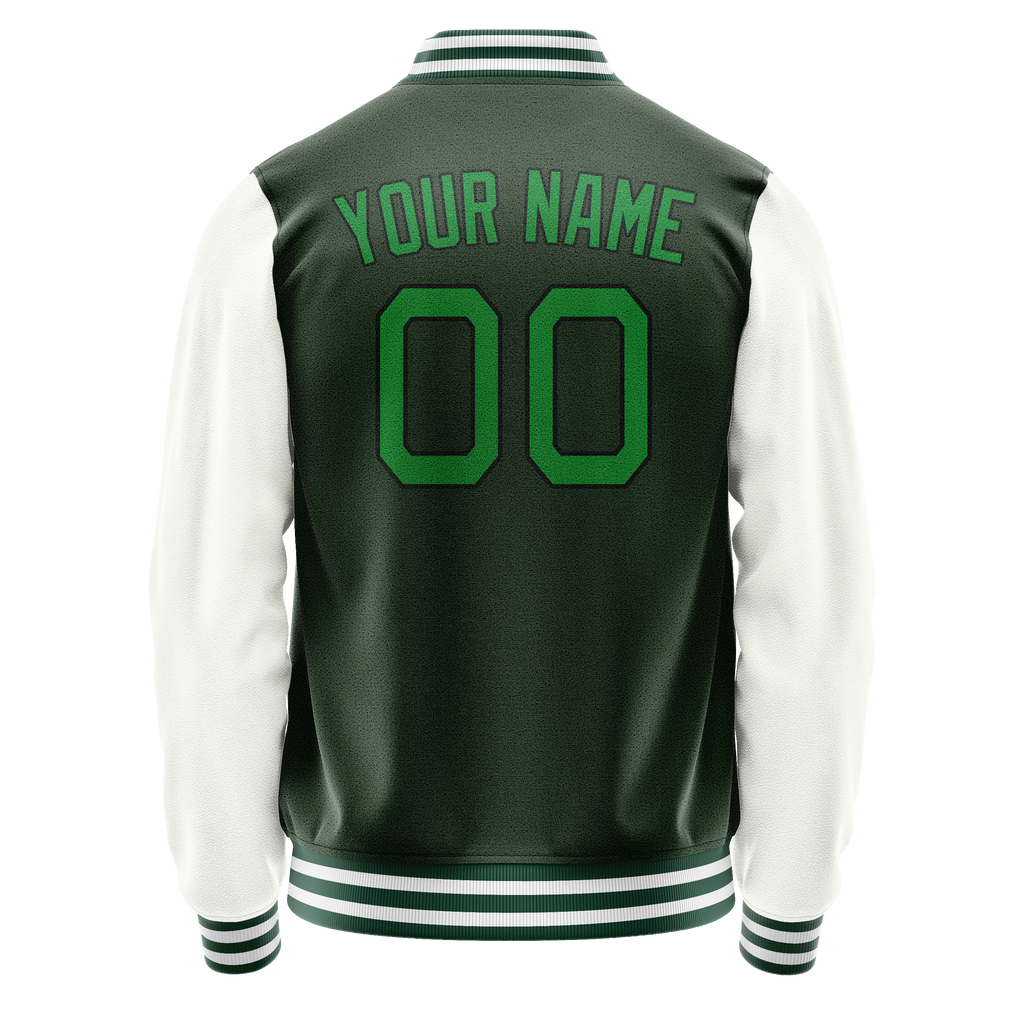Custom Green White Solid Color Varsity Letterman Jacket JA02240617JG189