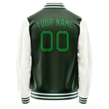 Custom Green White Solid Color Varsity Letterman Jacket JA02240617JG189