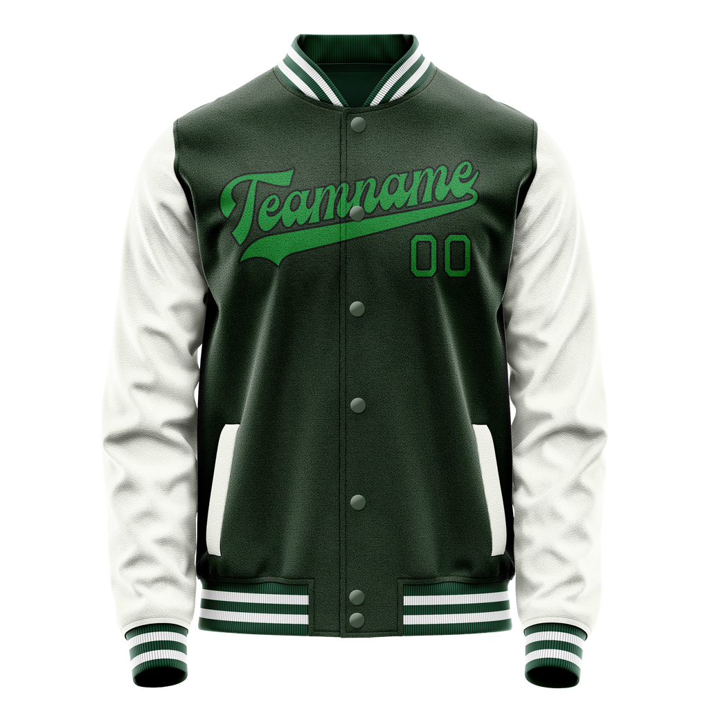 Custom Green White Solid Color Varsity Letterman Jacket JA02240617JG189