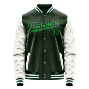 Custom Green White Solid Color Varsity Letterman Jacket JA02240617JG189