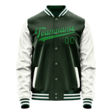 Custom Green White Solid Color Varsity Letterman Jacket JA02240617JG189