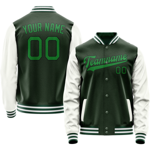 Custom Green White Solid Color Varsity Letterman Jacket JA02240617JG189