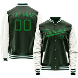 Custom Green White Solid Color Varsity Letterman Jacket JA02240617JG189