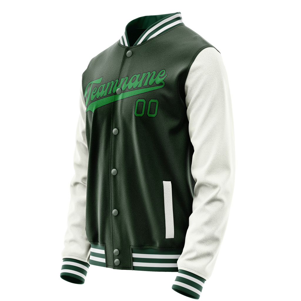 Custom Green White Solid Color Varsity Letterman Jacket JA02240617JG189
