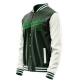Custom Green White Solid Color Varsity Letterman Jacket JA02240617JG189