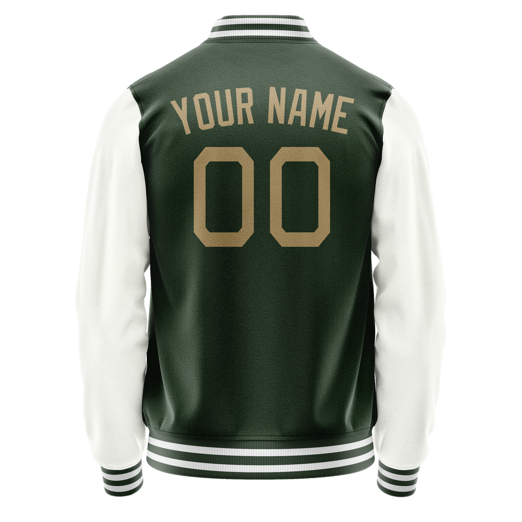 Custom Green White Solid Color Varsity Letterman Jacket JA02240617JG205