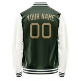 Custom Green White Solid Color Varsity Letterman Jacket JA02240617JG205