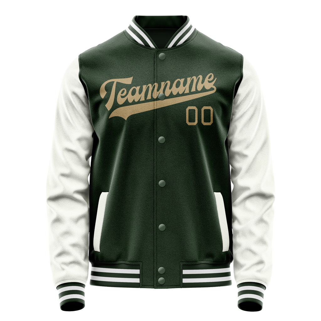 Custom Green White Solid Color Varsity Letterman Jacket JA02240617JG205