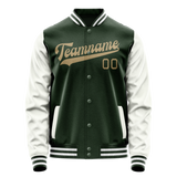 Custom Green White Solid Color Varsity Letterman Jacket JA02240617JG205