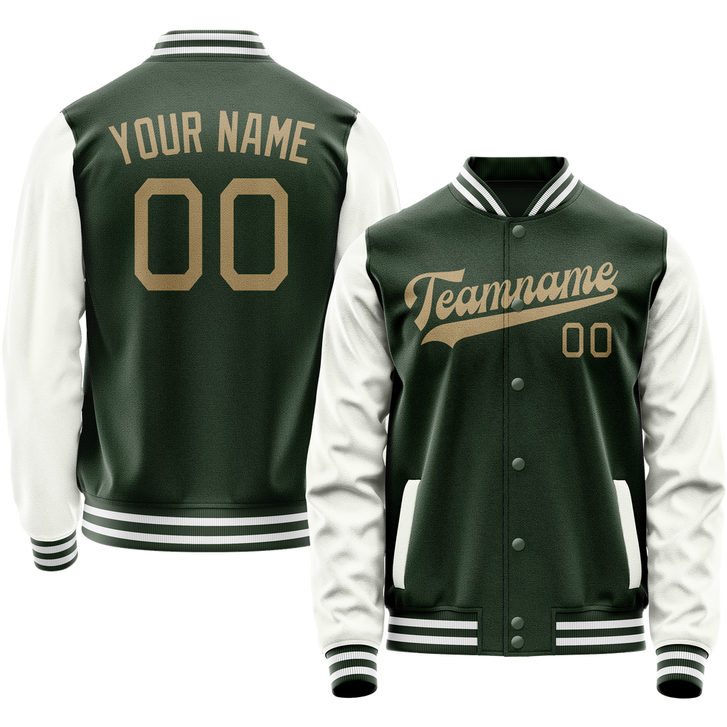 Custom Green White Solid Color Varsity Letterman Jacket JA02240617JG205
