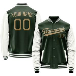 Custom Green White Solid Color Varsity Letterman Jacket JA02240617JG205
