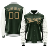Custom Green White Solid Color Varsity Letterman Jacket JA02240617JG205