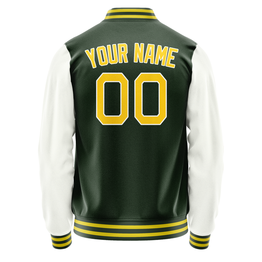 Custom Green White Solid Color Varsity Letterman Jacket JA02240617JG204