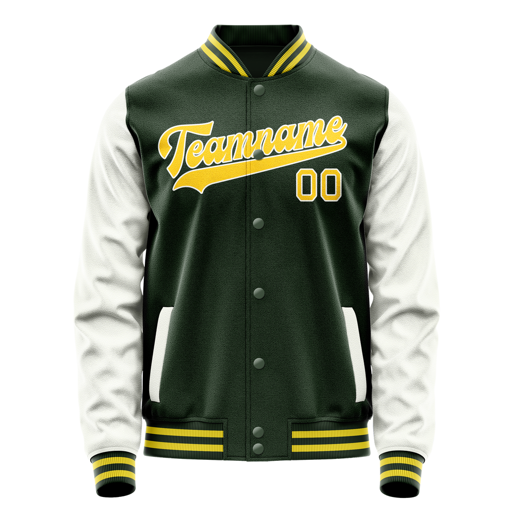 Custom Green White Solid Color Varsity Letterman Jacket JA02240617JG204
