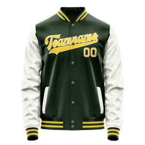 Custom Green White Solid Color Varsity Letterman Jacket JA02240617JG204
