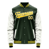 Custom Green White Solid Color Varsity Letterman Jacket JA02240617JG204