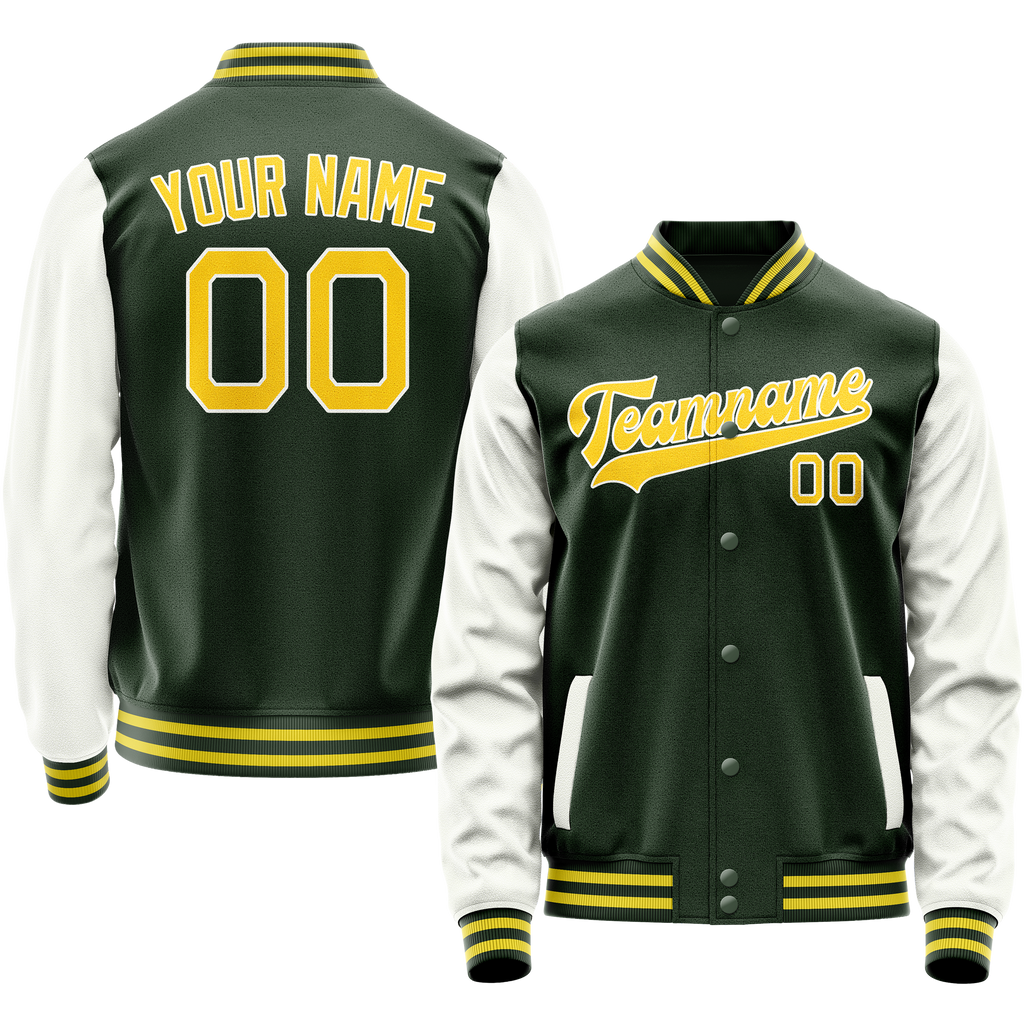 Custom Green White Solid Color Varsity Letterman Jacket JA02240617JG204