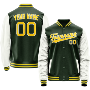 Custom Green White Solid Color Varsity Letterman Jacket JA02240617JG204