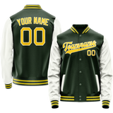Custom Green White Solid Color Varsity Letterman Jacket JA02240617JG204
