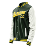Custom Green White Solid Color Varsity Letterman Jacket JA02240617JG204