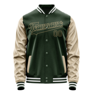 Custom Green Cream Solid Color Varsity Letterman Jacket JA02240617JG184