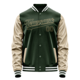 Custom Green Cream Solid Color Varsity Letterman Jacket JA02240617JG184