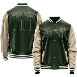 Custom Green Cream Solid Color Varsity Letterman Jacket JA02240617JG184