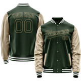 Custom Green Cream Solid Color Varsity Letterman Jacket JA02240617JG184