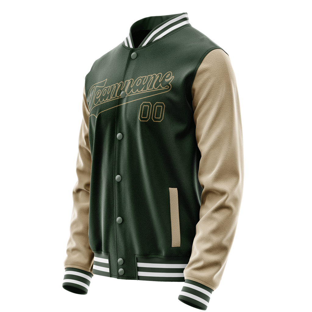 Custom Green Cream Solid Color Varsity Letterman Jacket JA02240617JG184