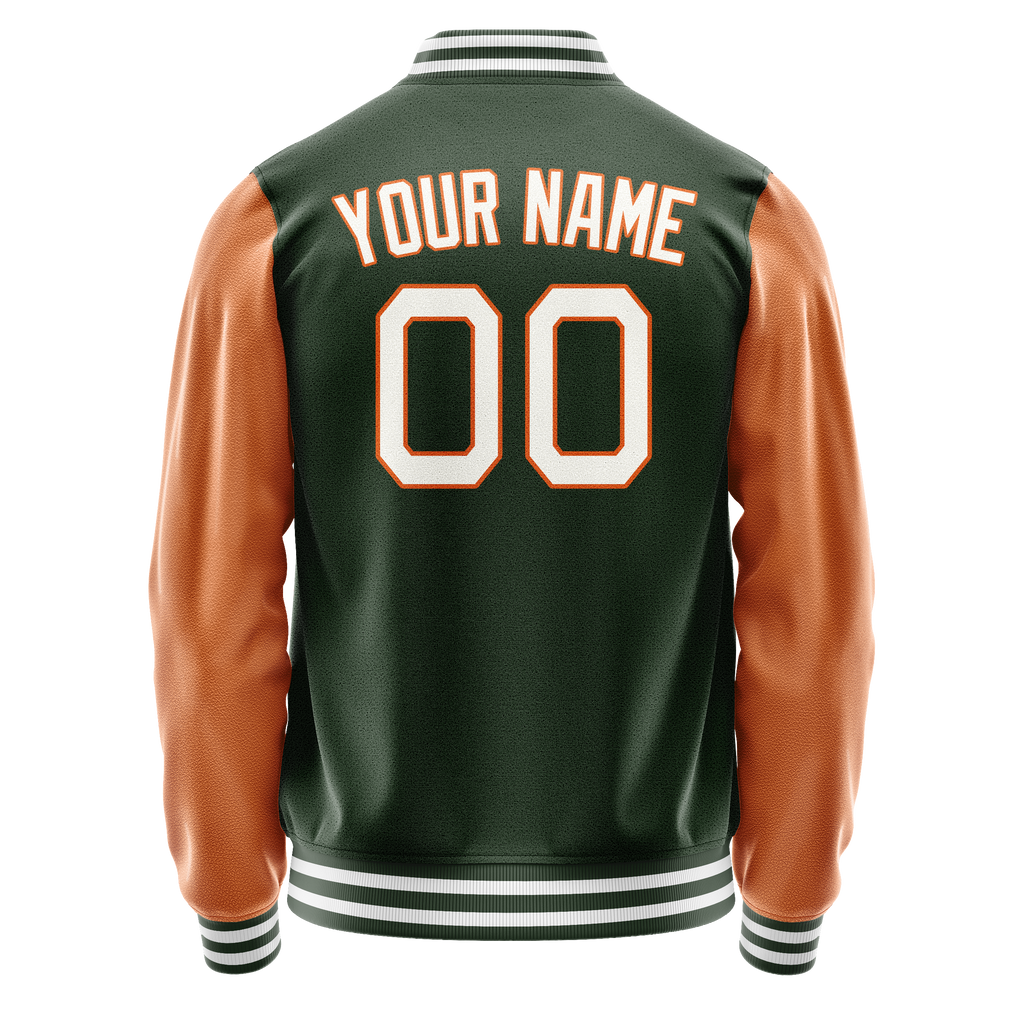 Custom Green Orange Solid Color Varsity Letterman Jacket JA02240617JG198