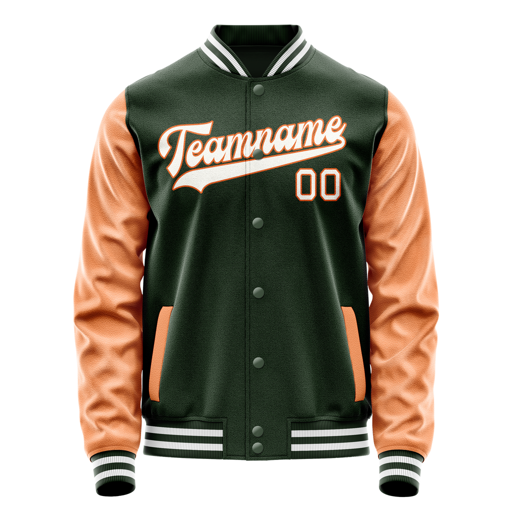 Custom Green Orange Solid Color Varsity Letterman Jacket JA02240617JG198