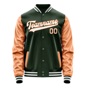 Custom Green Orange Solid Color Varsity Letterman Jacket JA02240617JG198