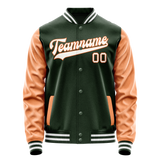 Custom Green Orange Solid Color Varsity Letterman Jacket JA02240617JG198