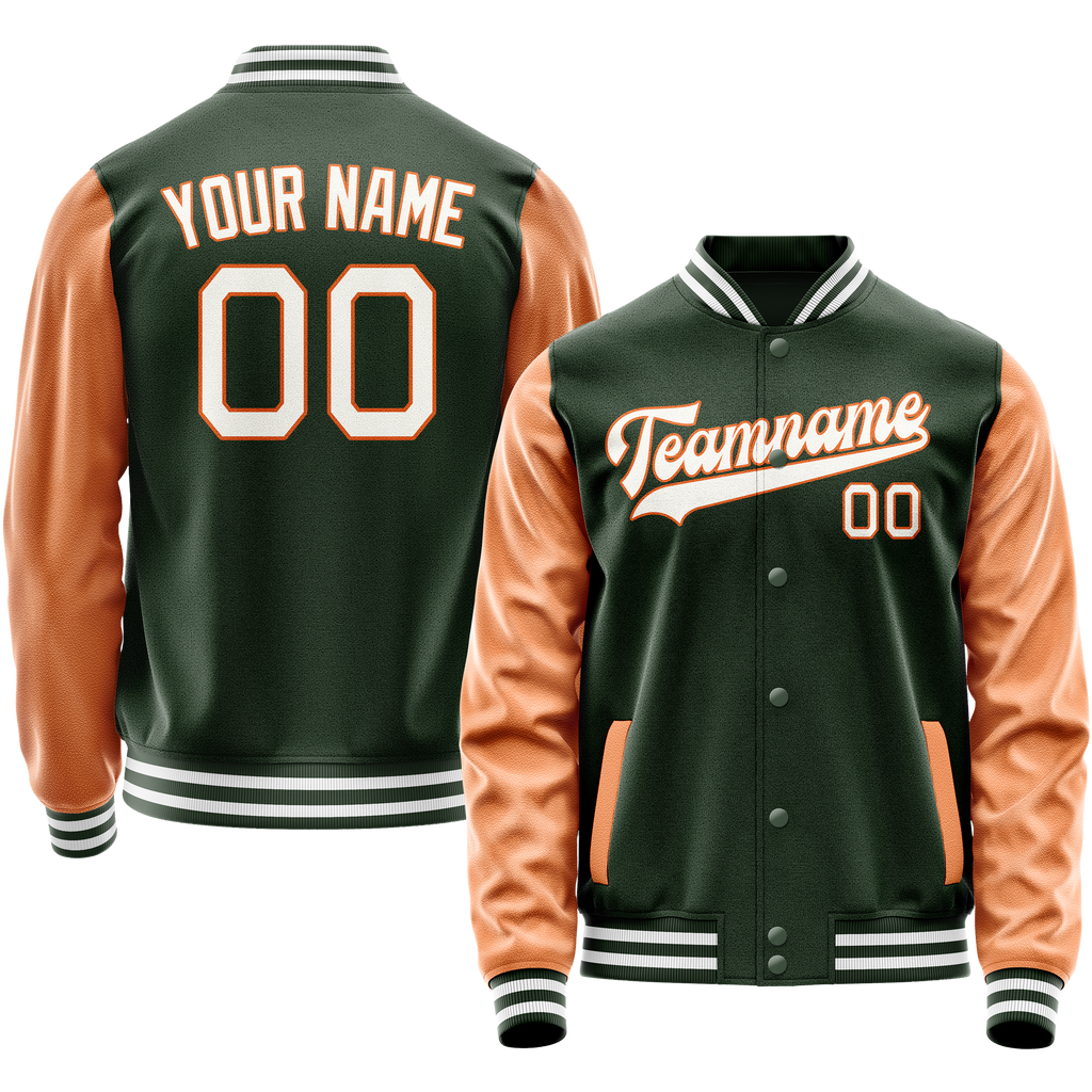 Custom Green Orange Solid Color Varsity Letterman Jacket JA02240617JG198