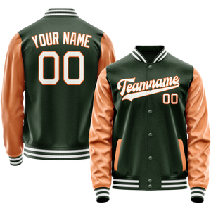 Custom Green Orange Solid Color Varsity Letterman Jacket JA02240617JG198