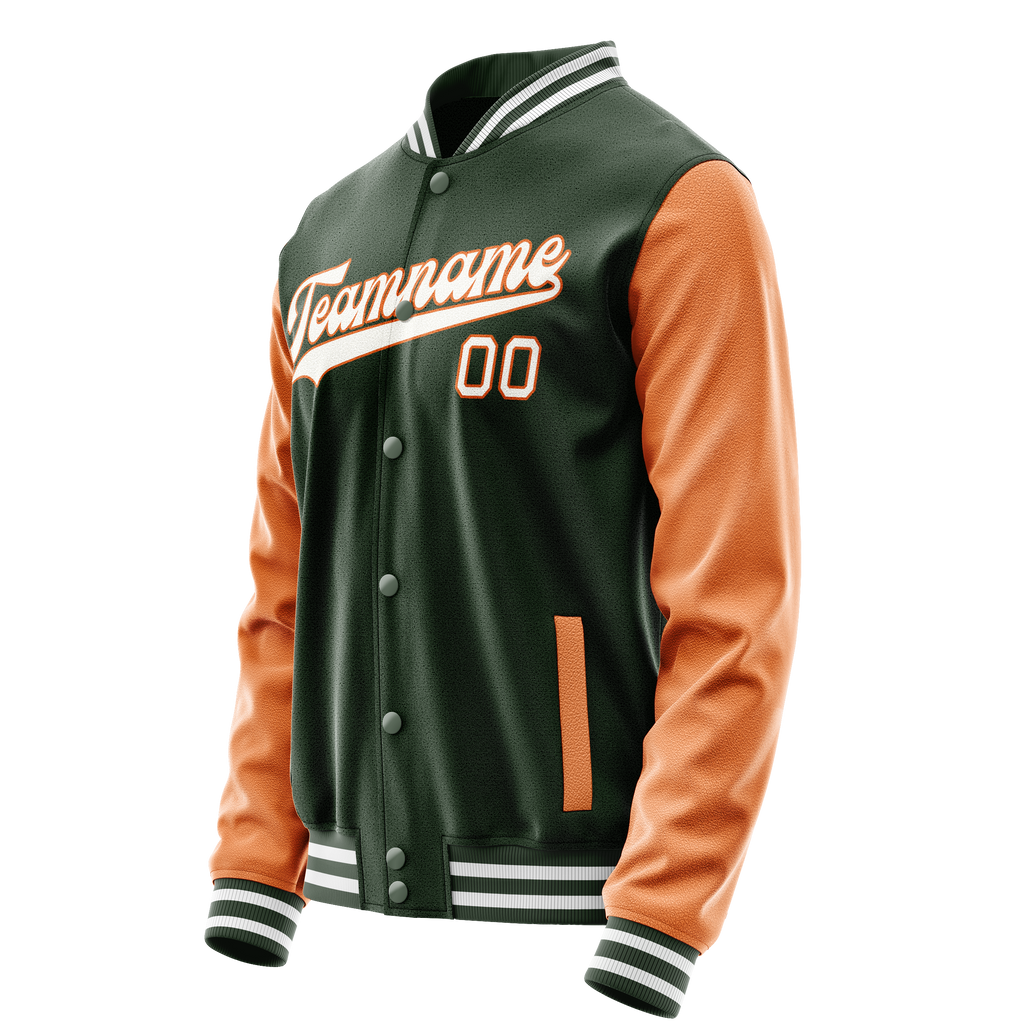 Custom Green Orange Solid Color Varsity Letterman Jacket JA02240617JG198