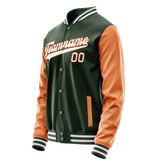 Custom Green Orange Solid Color Varsity Letterman Jacket JA02240617JG198