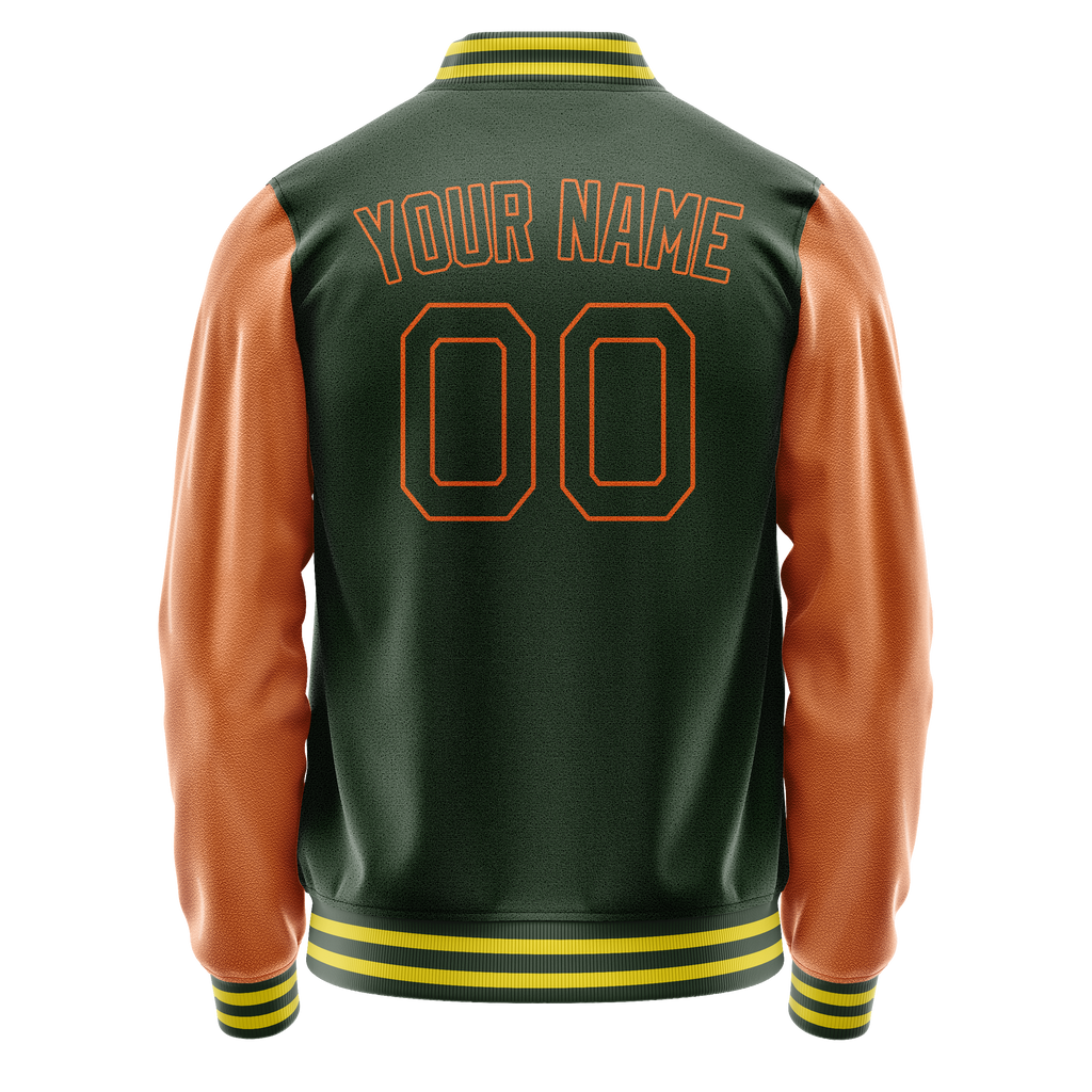 Custom Green Orange Solid Color Varsity Letterman Jacket JA02240617JG182