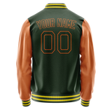 Custom Green Orange Solid Color Varsity Letterman Jacket JA02240617JG182