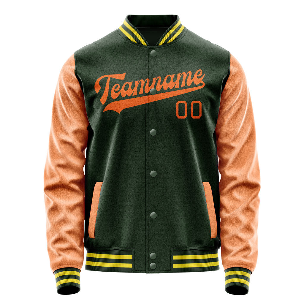 Custom Green Orange Solid Color Varsity Letterman Jacket JA02240617JG182