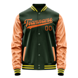 Custom Green Orange Solid Color Varsity Letterman Jacket JA02240617JG182