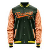 Custom Green Orange Solid Color Varsity Letterman Jacket JA02240617JG182