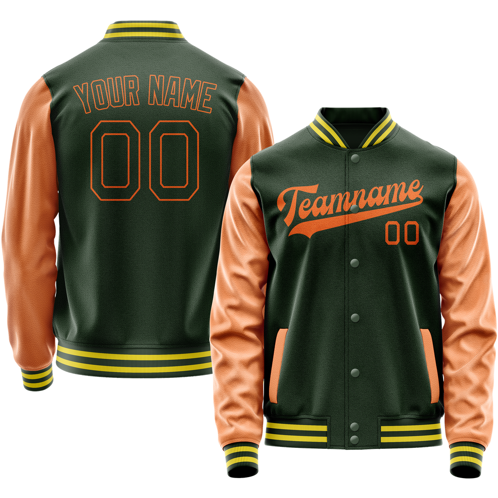 Custom Green Orange Solid Color Varsity Letterman Jacket JA02240617JG182