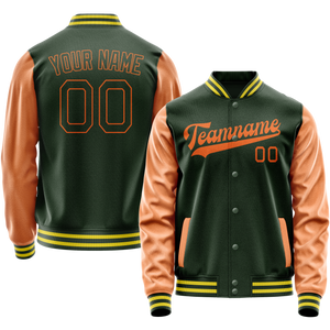 Custom Green Orange Solid Color Varsity Letterman Jacket JA02240617JG182