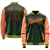 Custom Green Orange Solid Color Varsity Letterman Jacket JA02240617JG182